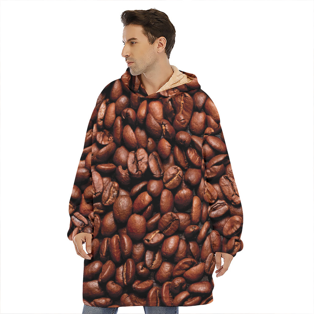 Coffee Beans Print Hoodie Blanket