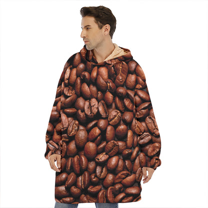 Coffee Beans Print Hoodie Blanket
