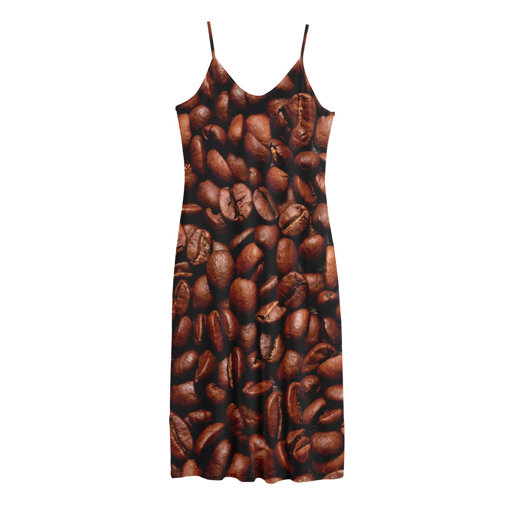 Coffee Beans Print Jersey Midi Cami Dress