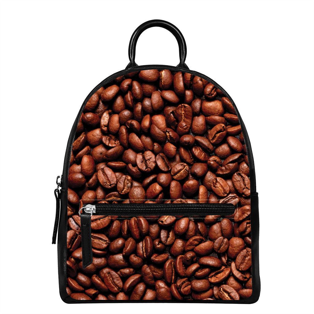 Coffee Beans Print Leather Backpack