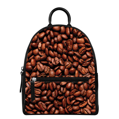 Coffee Beans Print Leather Backpack