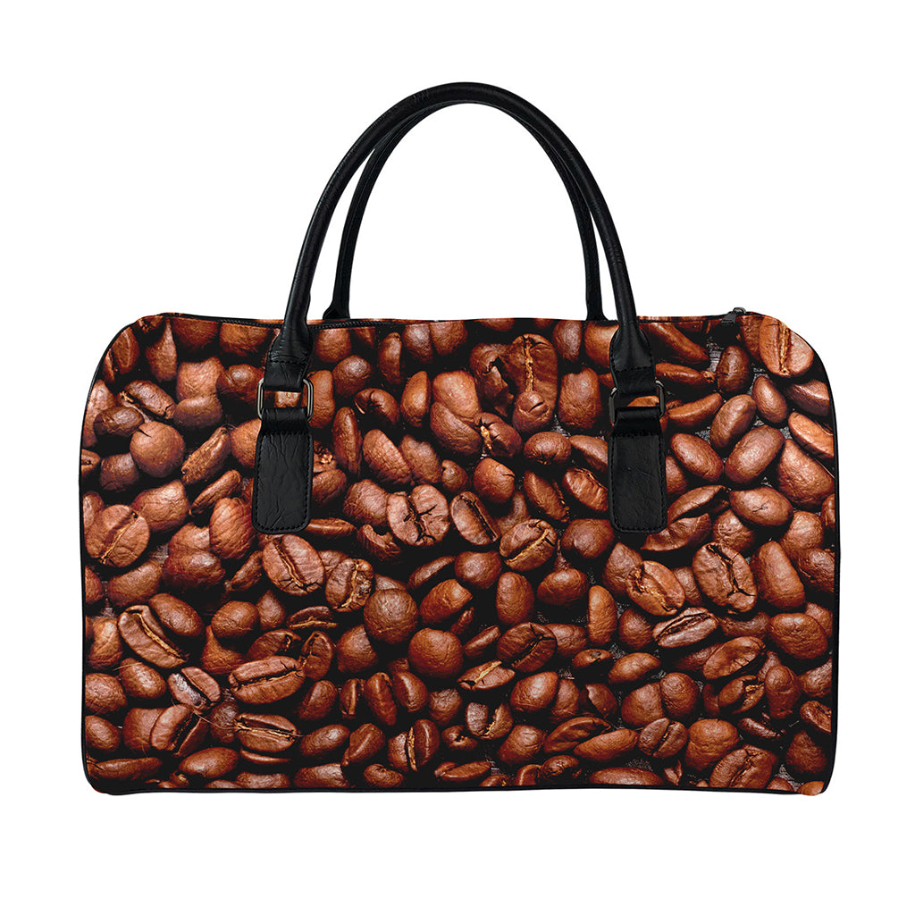 Coffee Beans Print Leather Duffle Bag