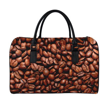 Coffee Beans Print Leather Duffle Bag