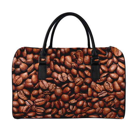 Coffee Beans Print Leather Duffle Bag