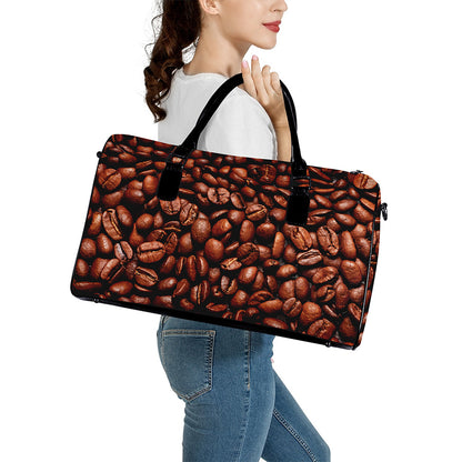 Coffee Beans Print Leather Duffle Bag