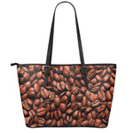 Coffee Beans Print Leather Tote Bag