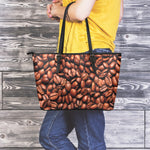 Coffee Beans Print Leather Tote Bag