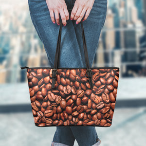 Coffee Beans Print Leather Tote Bag