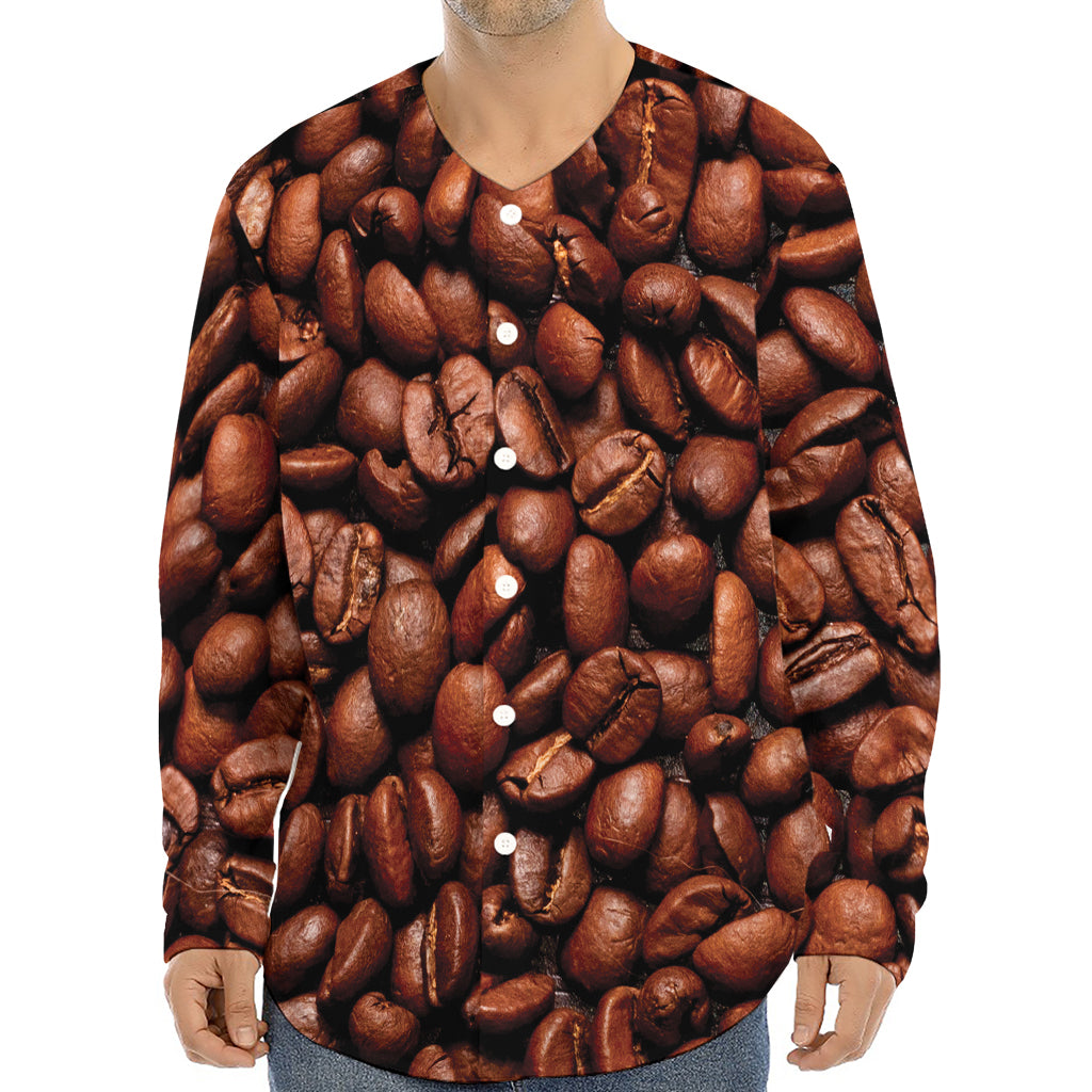 Coffee Beans Print Long Sleeve Baseball Jersey