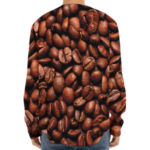 Coffee Beans Print Long Sleeve Baseball Jersey