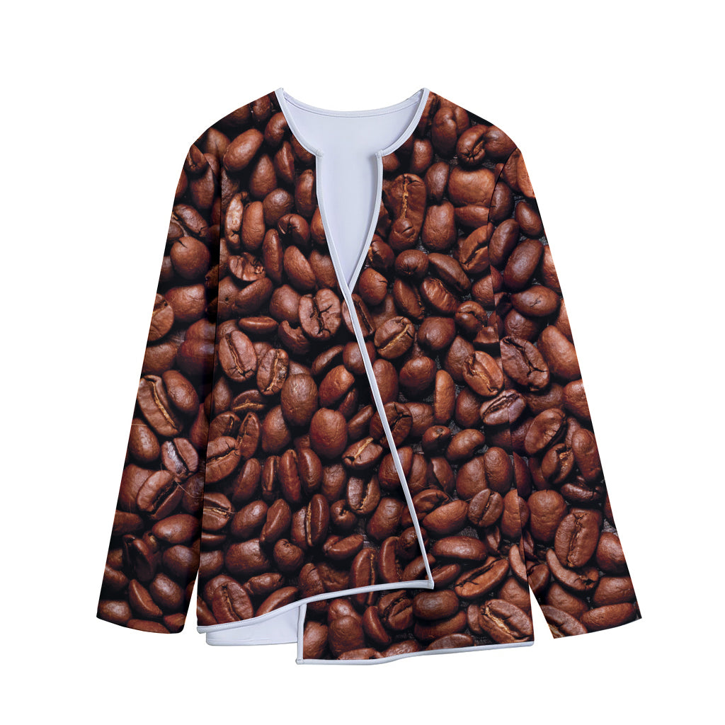 Coffee Beans Print Long Sleeve Short Coat