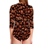 Coffee Beans Print Long Sleeve Swimsuit