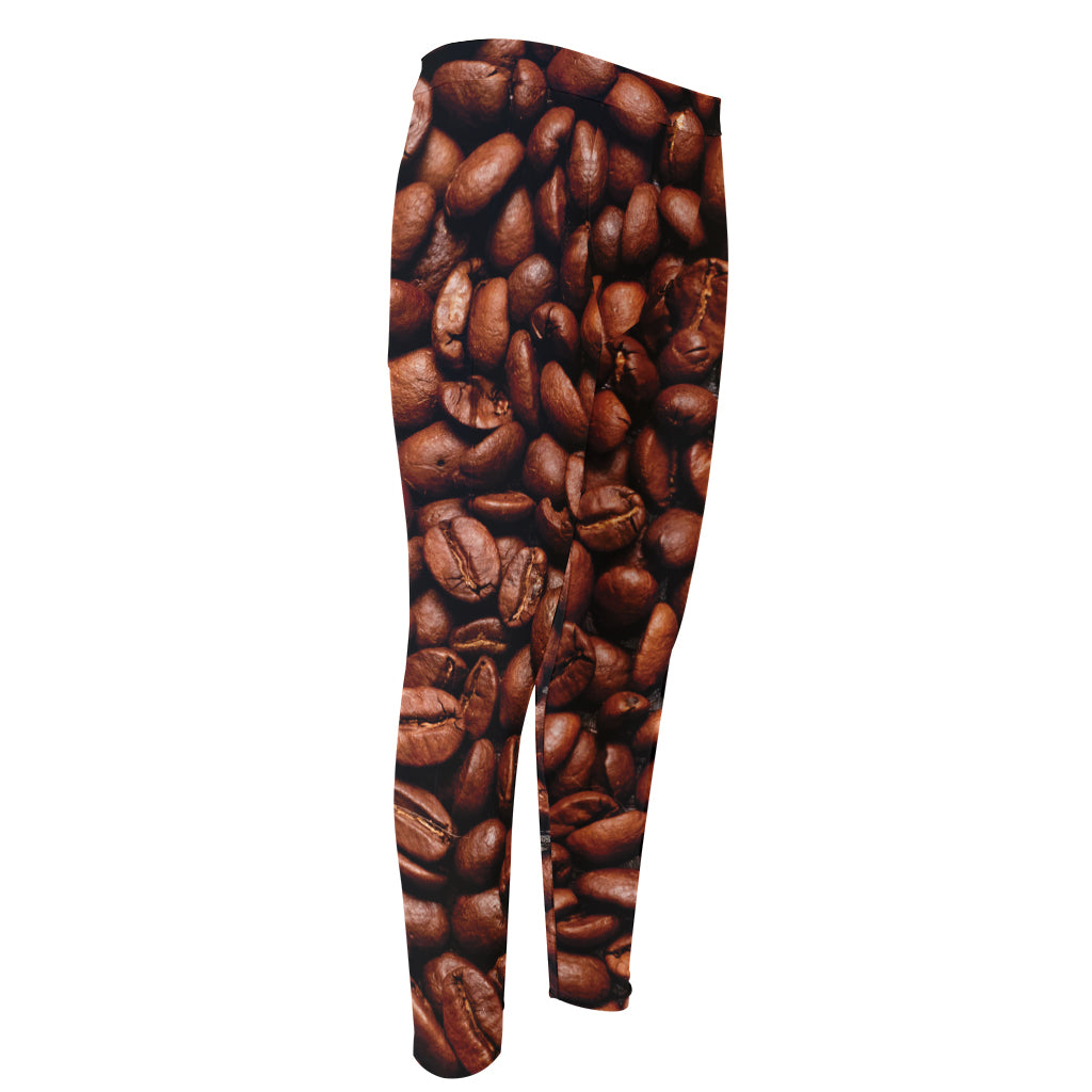 Coffee Beans Print Men's Compression Pants