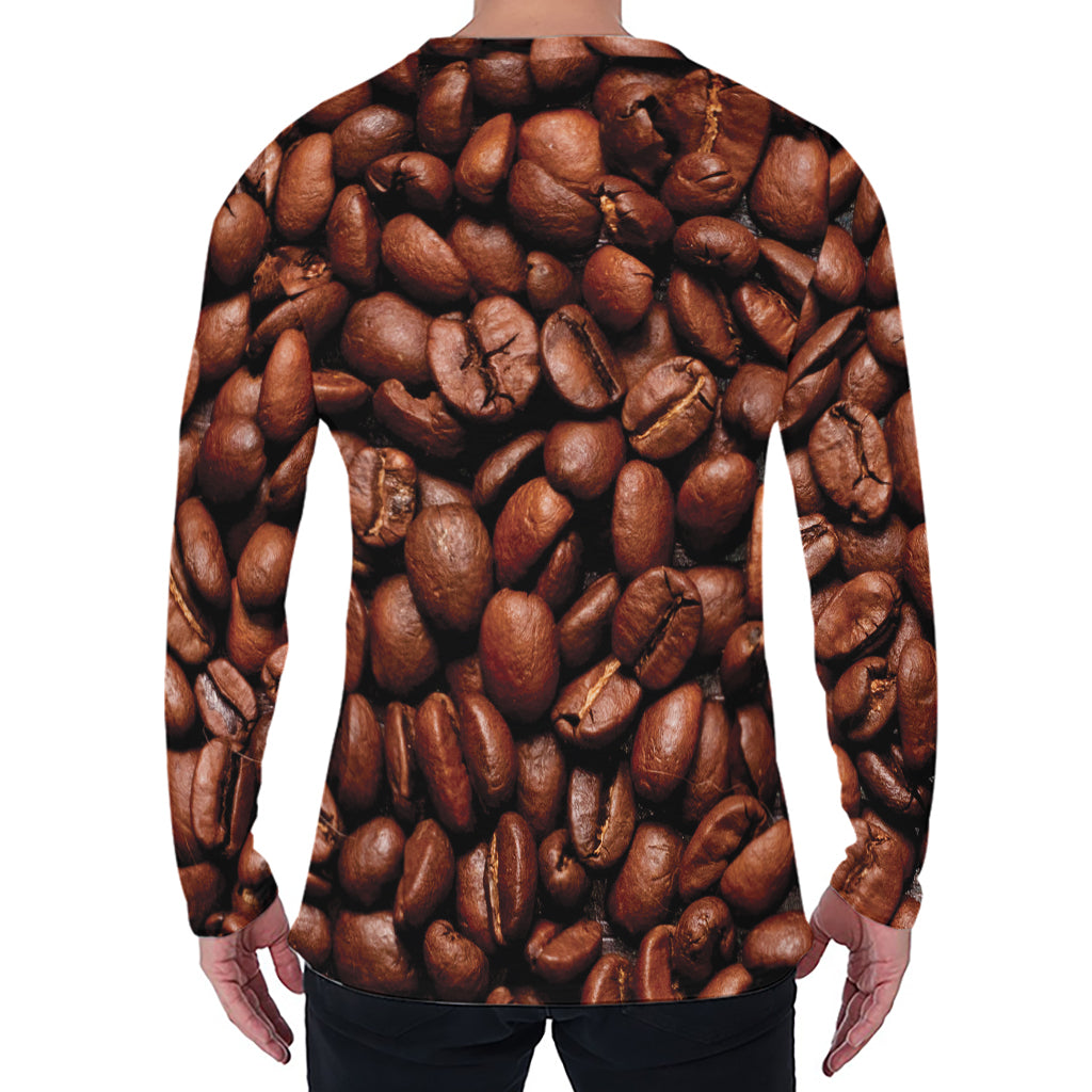 Coffee Beans Print Men's Long Sleeve T-Shirt