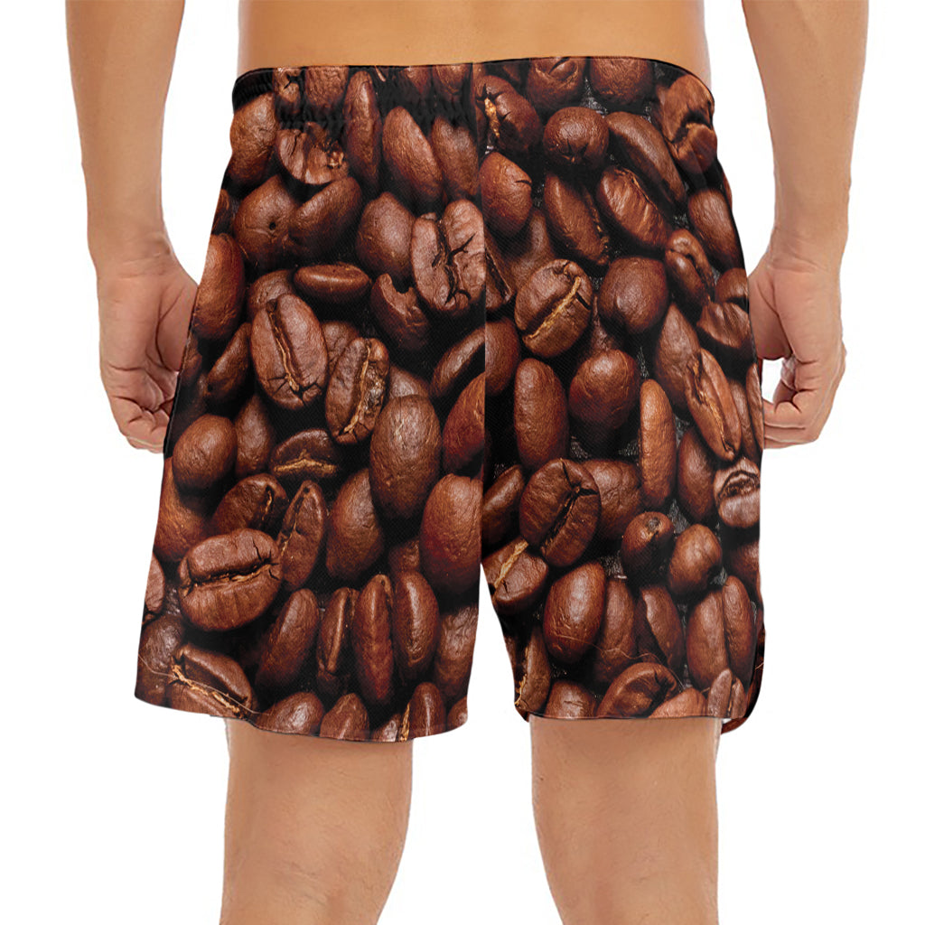 Coffee Beans Print Men's Split Running Shorts