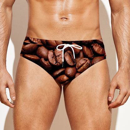 Coffee Beans Print Men's Swim Briefs