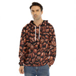 Coffee Beans Print Men's Velvet Pullover Hoodie