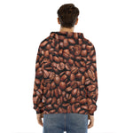 Coffee Beans Print Men's Velvet Pullover Hoodie