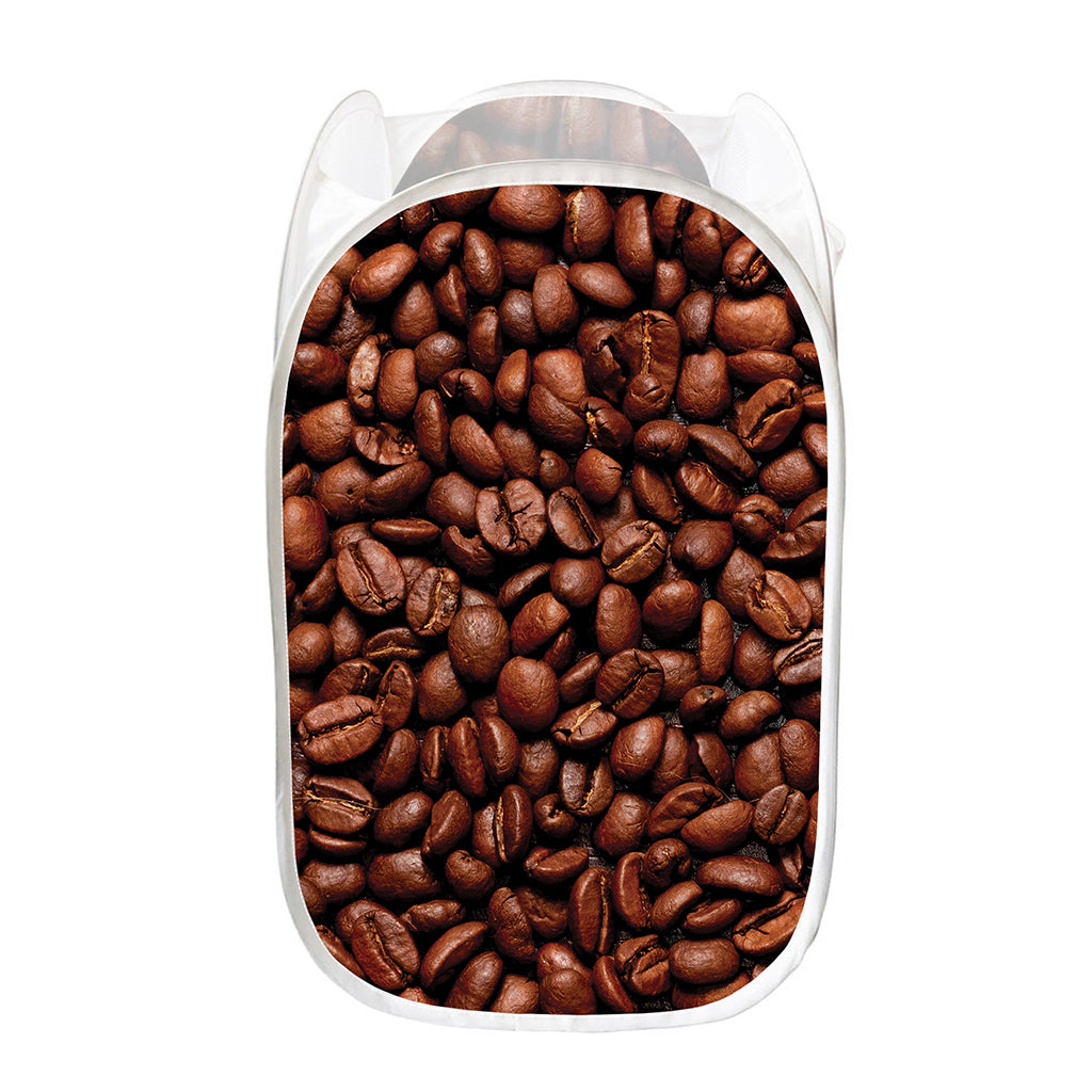 Coffee Beans Print Mesh Laundry Hamper