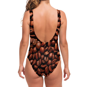 Coffee Beans Print One Piece Swimsuit