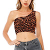 Coffee Beans Print One Shoulder Crop Top