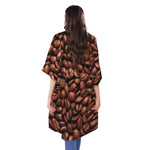 Coffee Beans Print Open Front Beach Cover Up