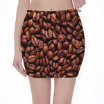 Coffee Beans Print Pencil Mini Skirt