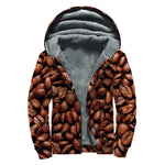 Coffee Beans Print Sherpa Lined Zip Up Hoodie