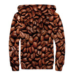 Coffee Beans Print Sherpa Lined Zip Up Hoodie