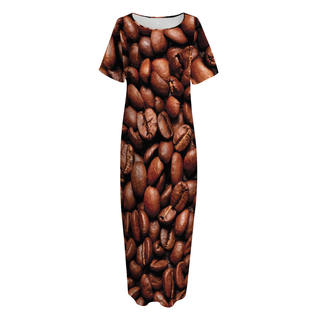 Coffee Beans Print Short Sleeve Long Nightdress