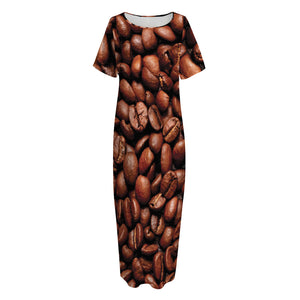 Coffee Beans Print Short Sleeve Long Nightdress