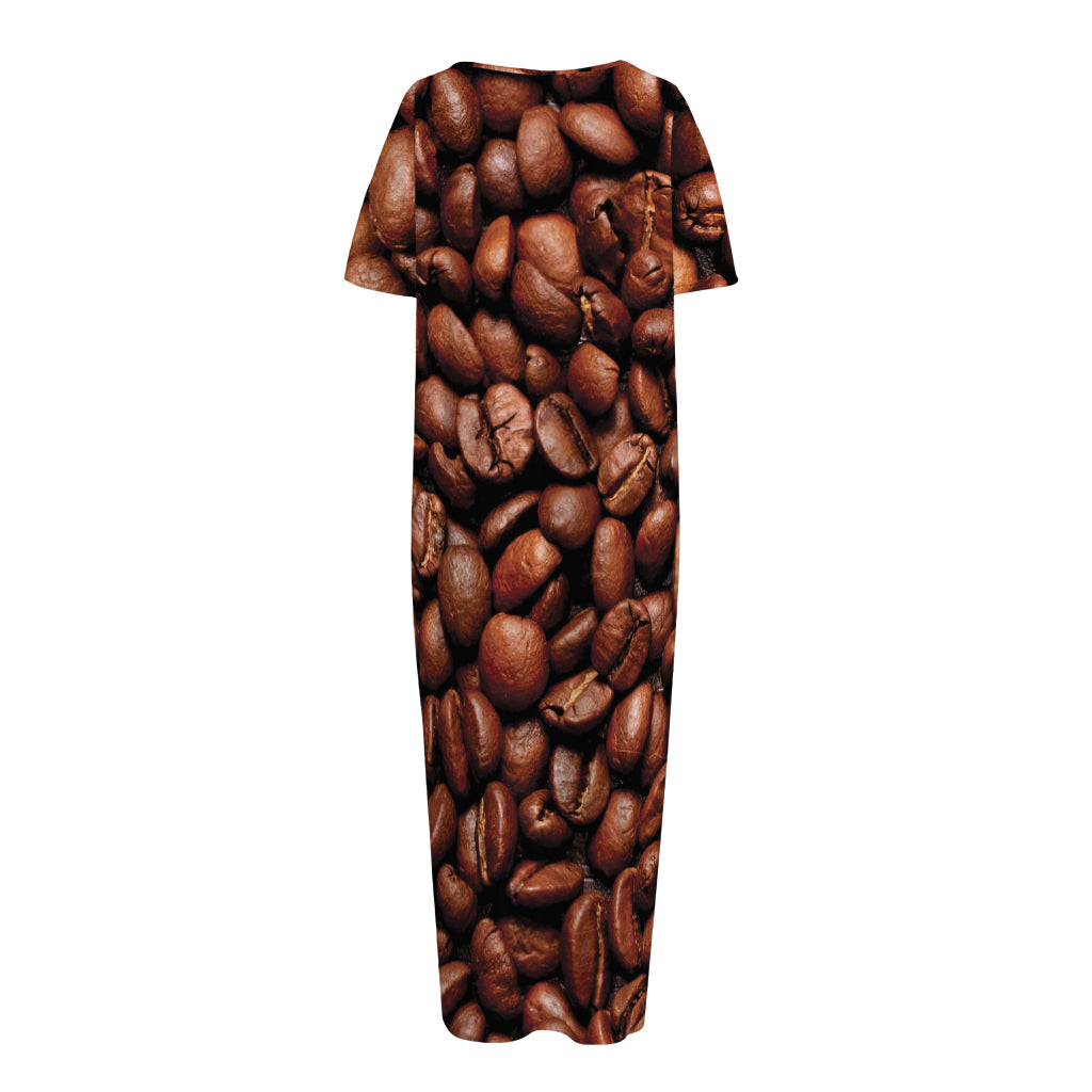 Coffee Beans Print Short Sleeve Long Nightdress