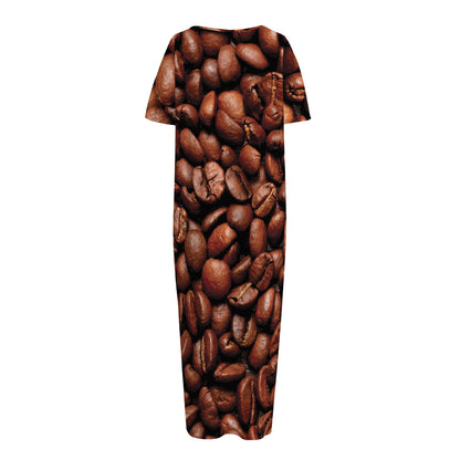 Coffee Beans Print Short Sleeve Long Nightdress