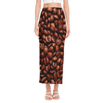 Coffee Beans Print Side Slit Maxi Skirt