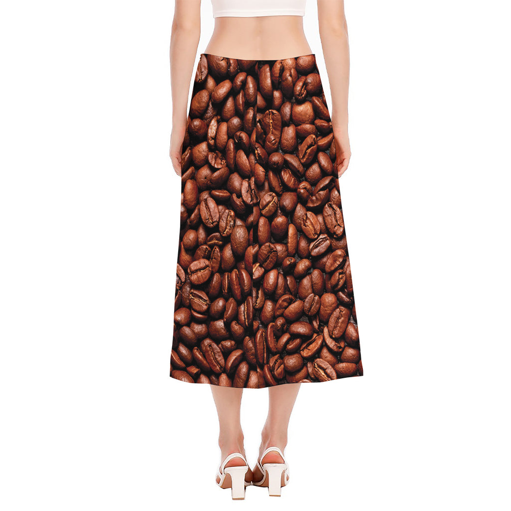 Coffee Beans Print Side Slit Midi Skirt