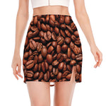 Coffee Beans Print Side Slit Mini Skirt