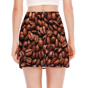 Coffee Beans Print Side Slit Mini Skirt