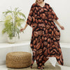 Coffee Beans Print Silk V-Neck Kaftan Dress