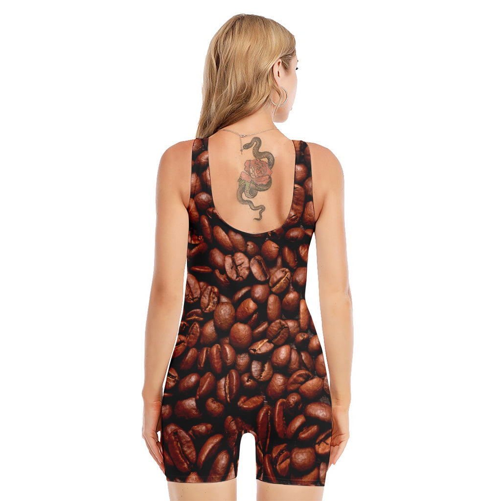 Coffee Beans Print Sleeveless One Piece Swimsuit