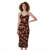 Coffee Beans Print Slim Fit Midi Cami Dress