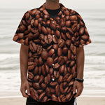 Coffee Beans Print Textured Short Sleeve Shirt