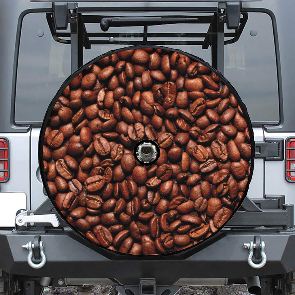 Coffee Beans Print Tire Cover With Camera Hole