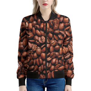 Coffee Beans Print Women's Bomber Jacket