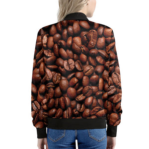 Coffee Beans Print Women's Bomber Jacket