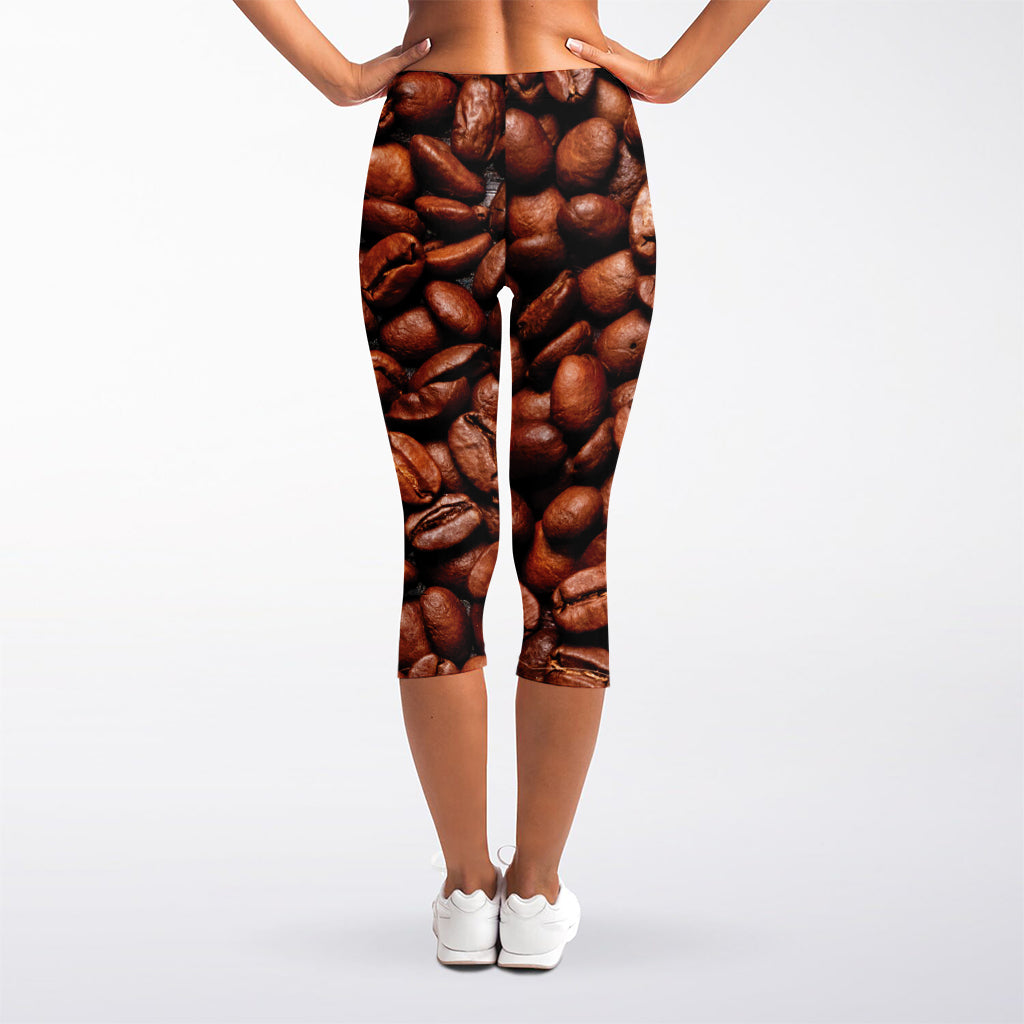 Coffee Beans Print Women's Capri Leggings