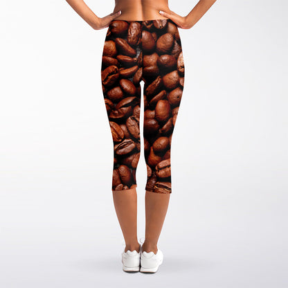 Coffee Beans Print Women's Capri Leggings