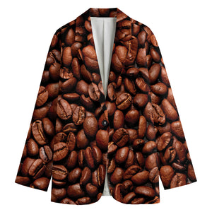 Coffee Beans Print Women's Cotton Blazer