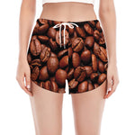 Coffee Beans Print Women's Split Running Shorts