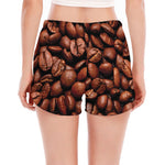 Coffee Beans Print Women's Split Running Shorts