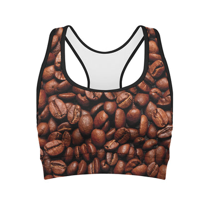 Coffee Beans Print Women's Sports Bra